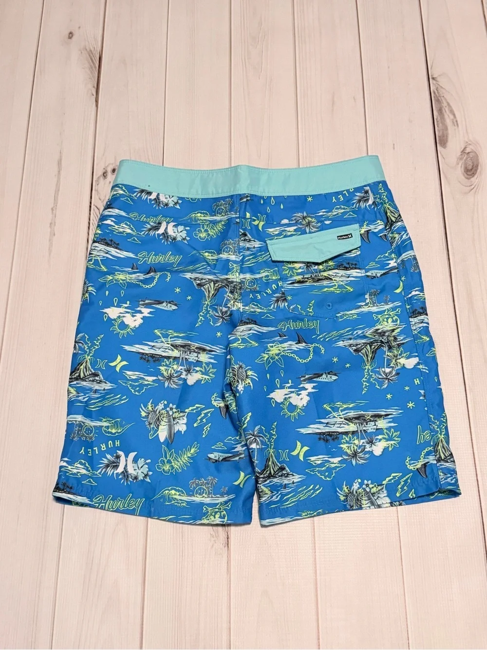 Hurley Blue Tropical Print Swim Shorts with Mint Waistband